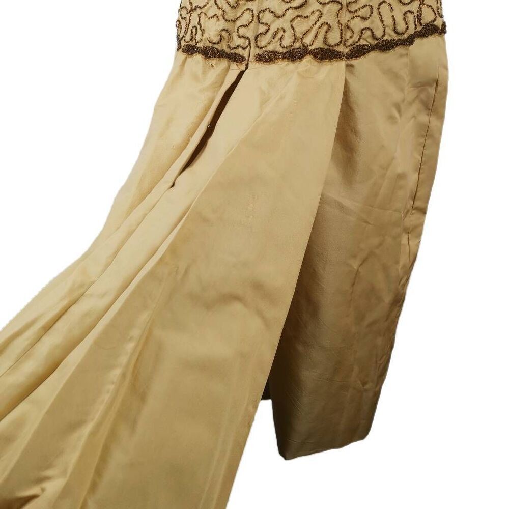 Vintage Gold Embellished Cocktail Dress with Satin Skirt & Back Train - Picture 5 of 9